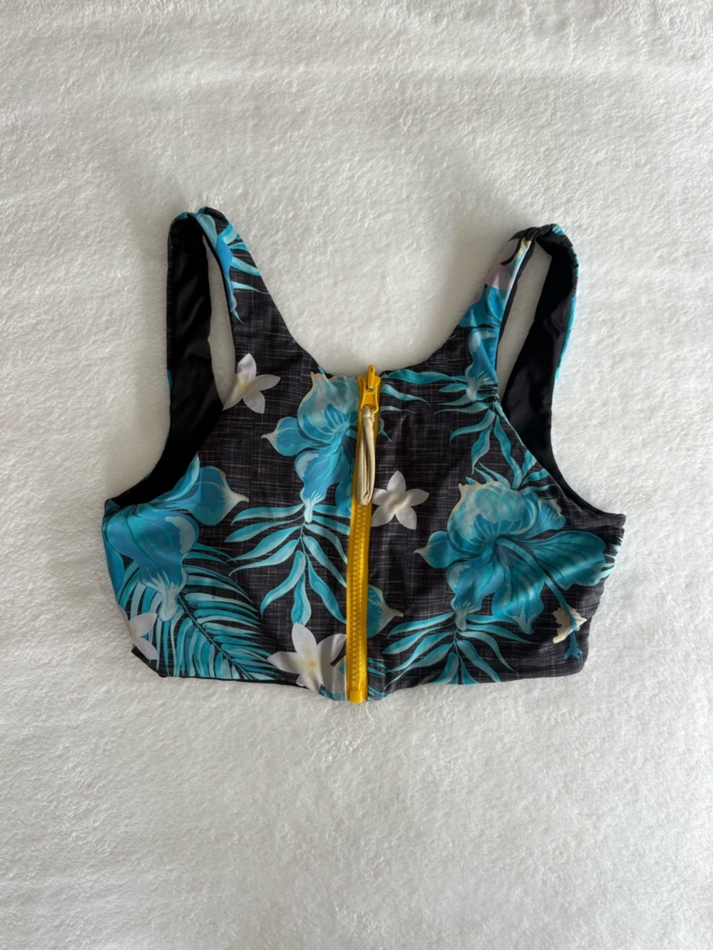 Wavelife Linen Blossom Cross Back Front Zip Bikini Top